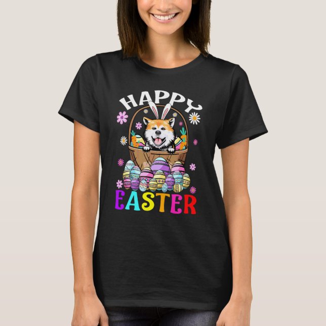 Akita Dog Happy Easter Bunny Eggs Easter T-Shirt (Front)