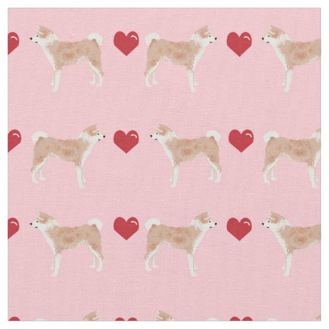 akita dog hearts pink fabric (Close Up)