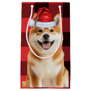 Akita Dog Holiday Red Buffalo Plaid Christmas Small Gift Bag