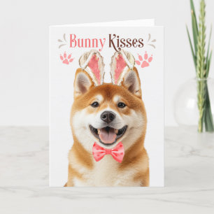 Akita Dog in Bunny Ears for Easter Holiday Card