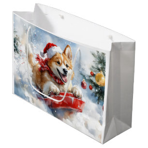 Akita Dog in Sledge Let it Snow Christmas Large Gift Bag