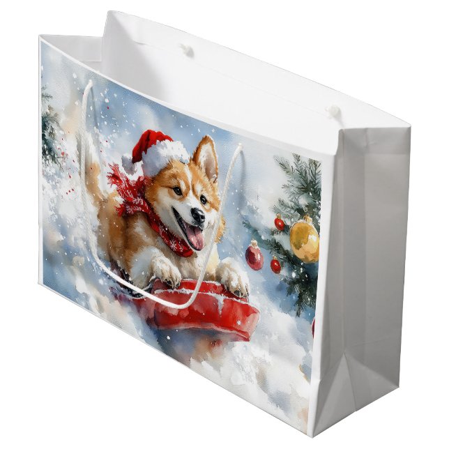 Akita Dog in Sledge Let it Snow Christmas Large Gift Bag (Front Angled)