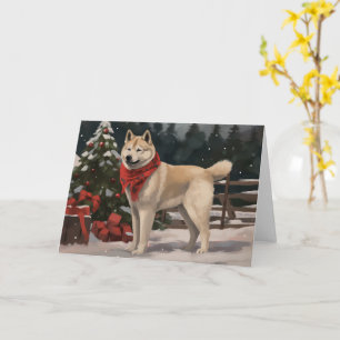 Akita Dog in Snow Christmas Card