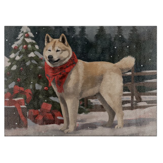 Akita Dog in Snow Christmas Cutting Board (Front)