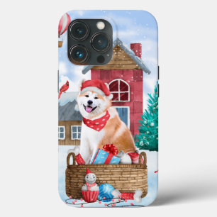 Akita Dog In snow Christmas Dog House iPhone 13 Pro Case