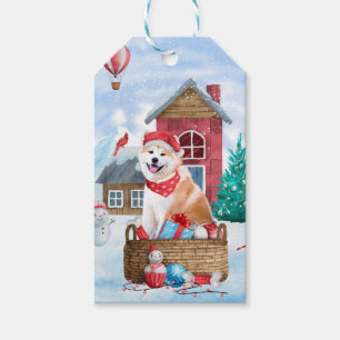 Akita Dog In snow Christmas Dog House Gift Tags