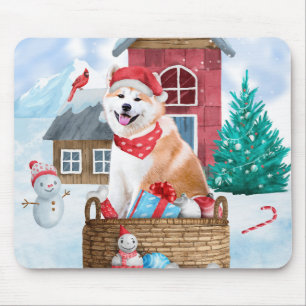 Akita Dog In snow Christmas Dog House Mouse Mat