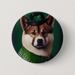 akita dog in St. Patrick's Day Dress 6 Cm Round Badge