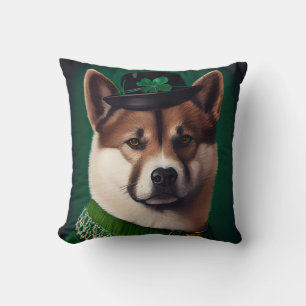 akita dog in St. Patrick's Day Dress  Cushion