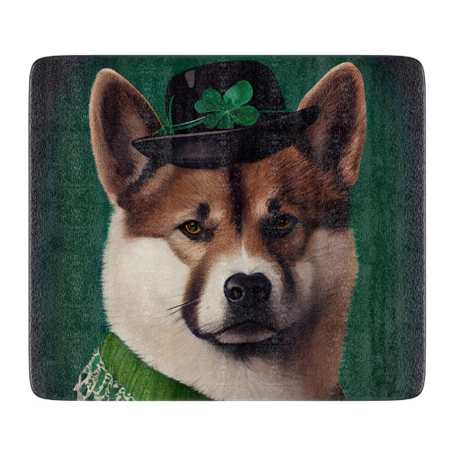akita dog in St. Patrick's Day Dress Cutting Board (Front)