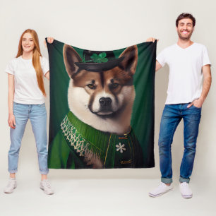 akita dog in St. Patrick's Day Dress Fleece Blanket