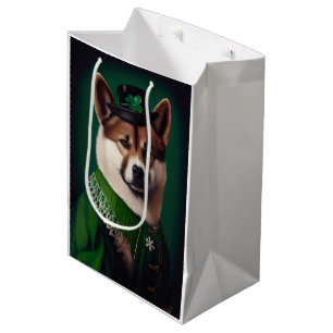 akita dog in St. Patrick's Day Dress Medium Gift Bag