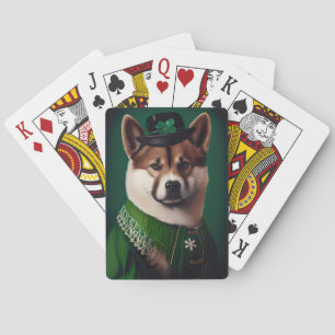 akita dog in St. Patrick's Day Dress Playing Cards