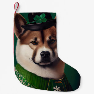 akita dog in St. Patrick's Day Dress Small Christmas Stocking