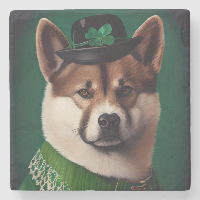 akita dog in St. Patrick's Day Dress Stone Coaster (Front)
