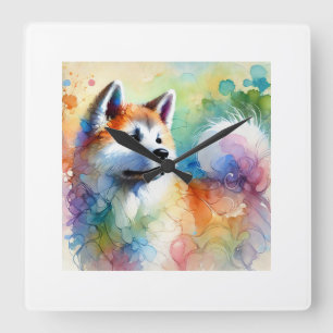 Akita dog in watercolor 260924AREF149 - Watercolor Square Wall Clock