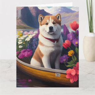 Akita Dog on a Paddle: A Scenic Adventure Card