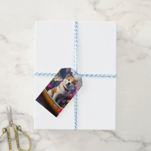 Akita Dog on a Paddle: A Scenic Adventure Gift Tags