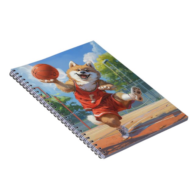 Akita Dog Playing Basketball Notebook (Right Side)