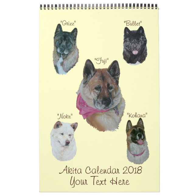 Akita dog portraits original realist art 2018 calendar (Cover)