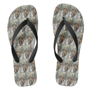 Akita Dog Riding Motorcycle Christmas Flip Flops