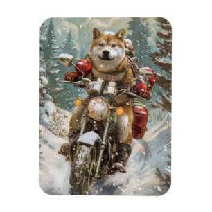 Akita Dog Riding Motorcycle Christmas Magnet