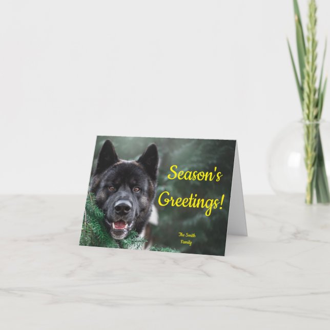 Akita Dog - Season's Greetings Christmas Tree Holiday Card (Front)
