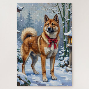 Akita Dog Serene Japanese Winter Christmas Jigsaw Puzzle