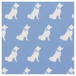 Akita Dog Silhouette Pet Light Blue Fabric