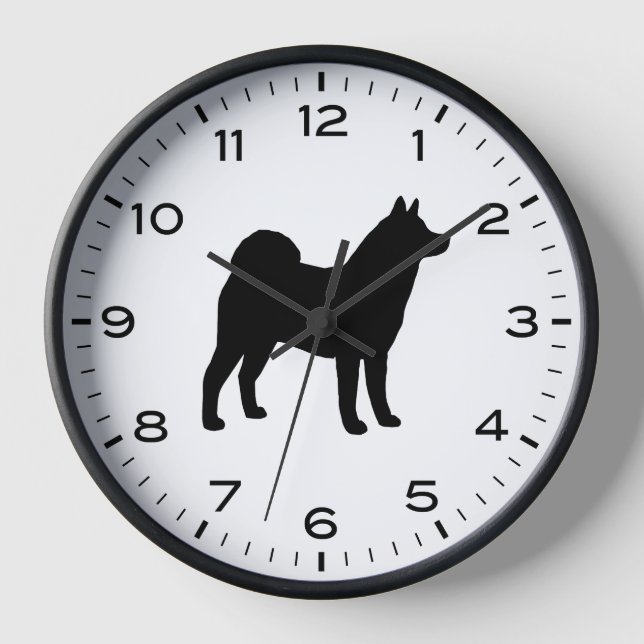 Akita Dog Silhouette with Numbers and Minutes Clock (Front)