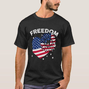 Akita Dog Sunflower Heart American Flag Freedom T-Shirt