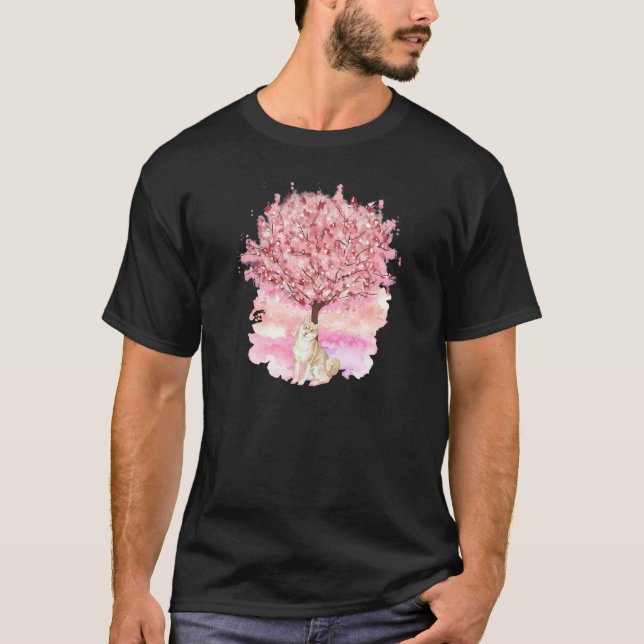 Akita Dog Under A Cherry Blossom Tree  Pet T-Shirt (Front)