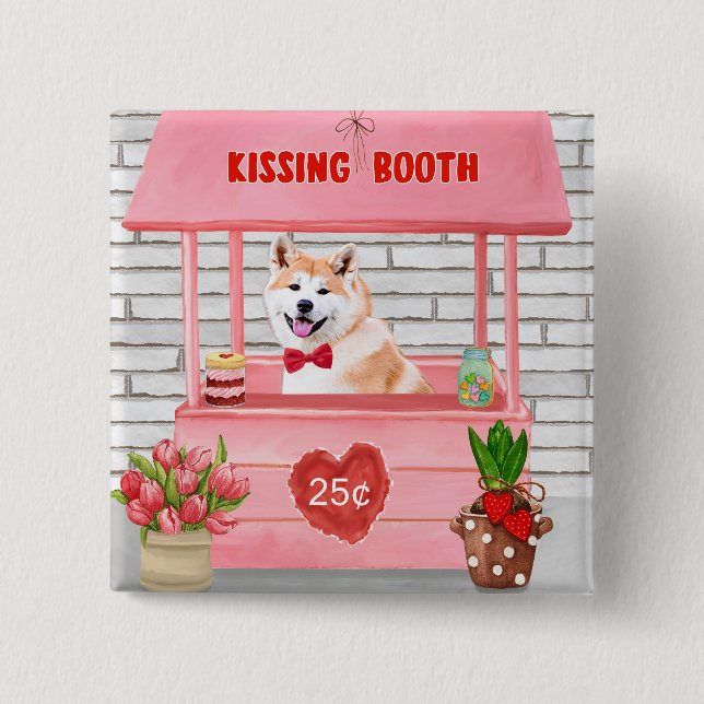 Akita Dog Valentine's Day Kissing Booth  15 Cm Square Badge (Front)