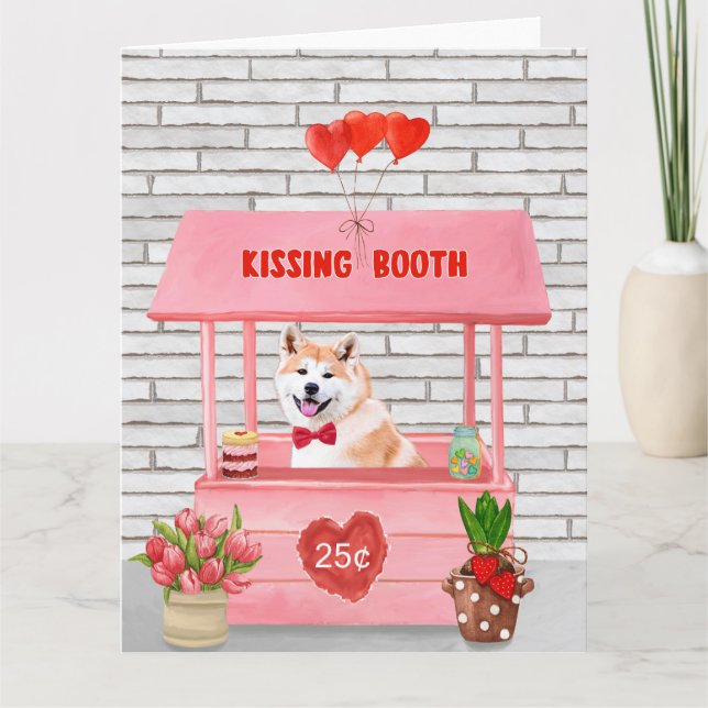 Akita Dog Valentine's Day Kissing Booth Card (Front)