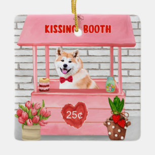 Akita Dog Valentine's Day Kissing Booth  Ceramic Ornament