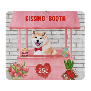 Akita Dog Valentine's Day Kissing Booth  Cutting Board