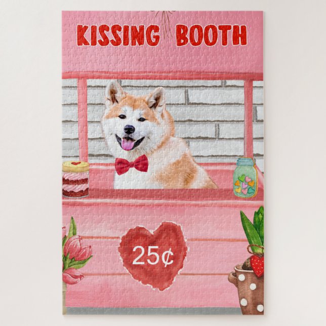 Akita Dog Valentine's Day Kissing Booth Jigsaw Puzzle (Vertical)