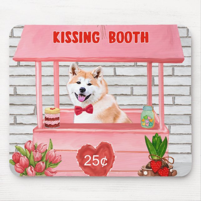Akita Dog Valentine's Day Kissing Booth Mouse Mat (Front)