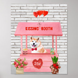 Akita Dog Valentine's Day Kissing Booth Poster