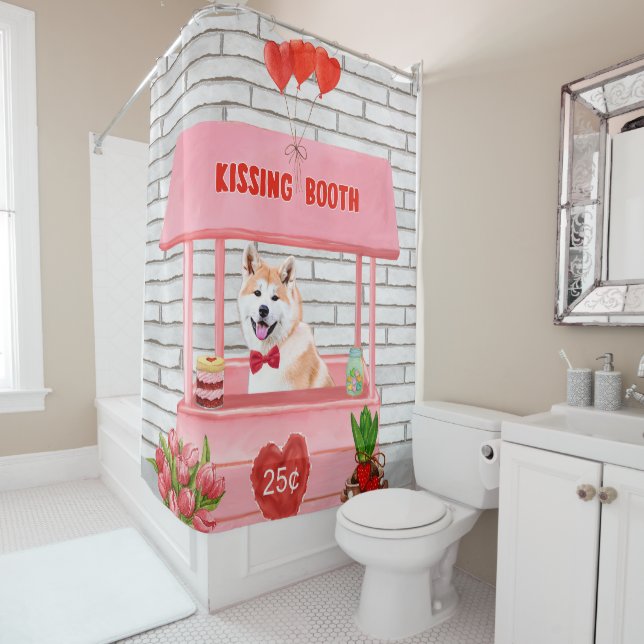 Akita Dog Valentine's Day Kissing Booth Shower Curtain (In Situ)