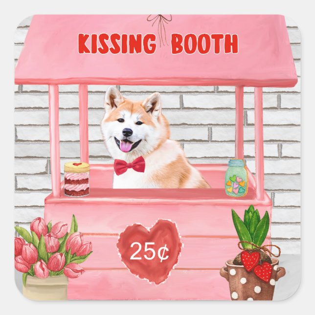 Akita Dog Valentine's Day Kissing Booth  Square Sticker (Front)