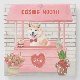 Akita Dog Valentine's Day Kissing Booth Stone Coaster