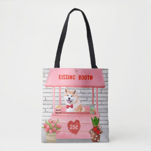 Akita Dog Valentine's Day Kissing Booth Tote Bag