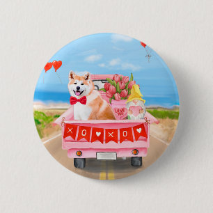 Akita Dog Valentine's Day Truck Hearts 6 Cm Round Badge