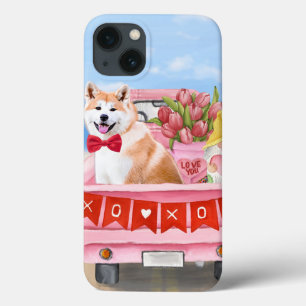 Akita Dog Valentine's Day Truck Hearts  iPhone 13 Case