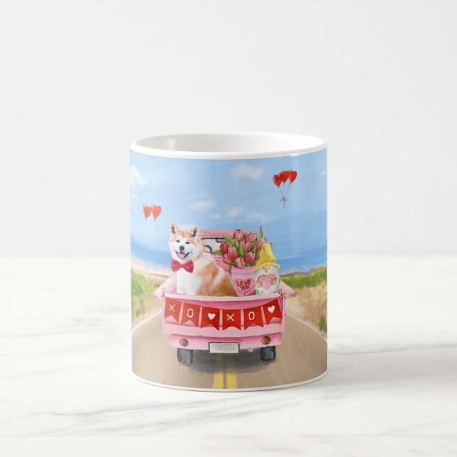 Akita Dog Valentine's Day Truck Hearts Coffee Mug (Center)