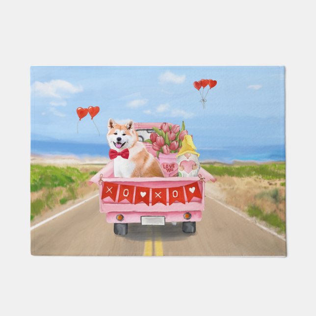 Akita Dog Valentine's Day Truck Hearts Doormat (Front)