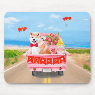 Akita Dog Valentine's Day Truck Hearts  Mouse Mat