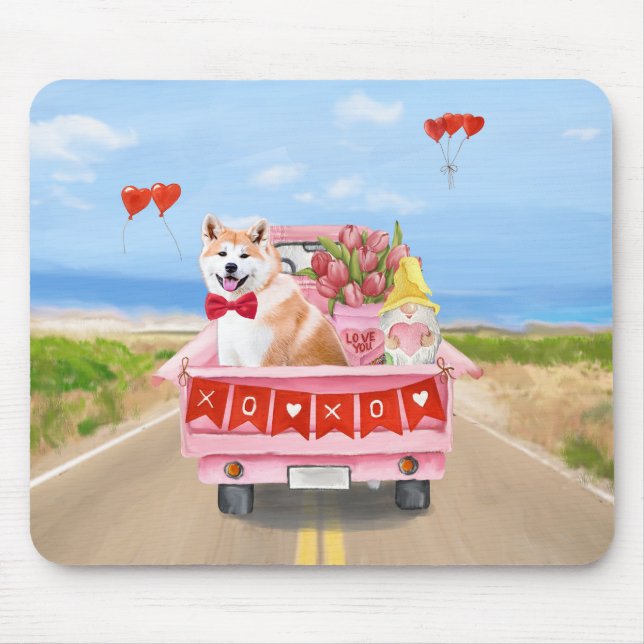 Akita Dog Valentine's Day Truck Hearts  Mouse Mat (Front)