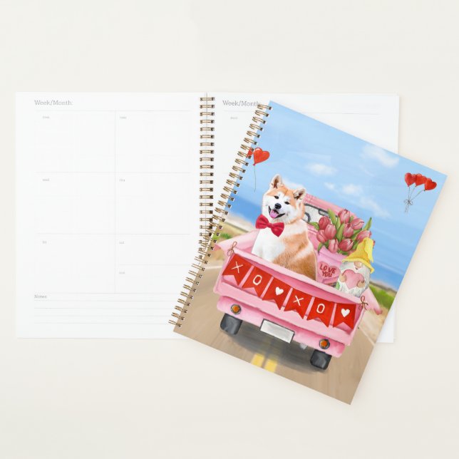 Akita Dog Valentine's Day Truck Hearts Planner (Display)